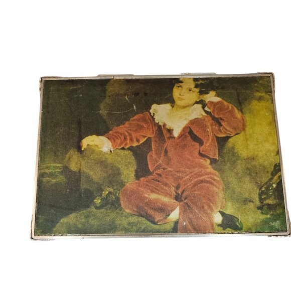 MCM VTG Schmid Bros Musical Jewelry Box Silk Cloth Japan The Red Boy By Lawrence - Picture 1 of 13